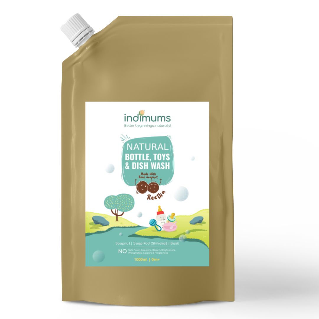 Indimums Natural Bottle, Toys & Dish Wash with Reetha for chemical residue-free cleaning