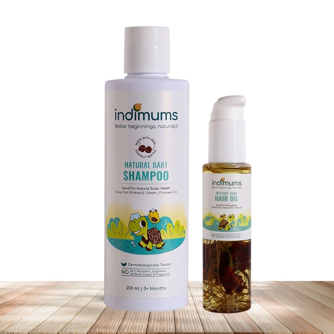 Indimums baby shampoo and hair oil combo