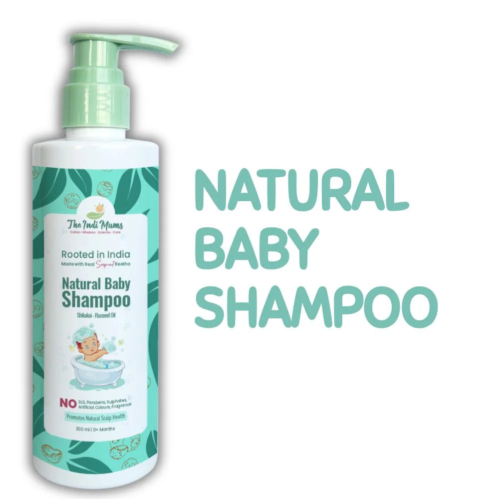 Indi Mums Natural Shampoo. There is a 200ml bottle with the product name next to it.