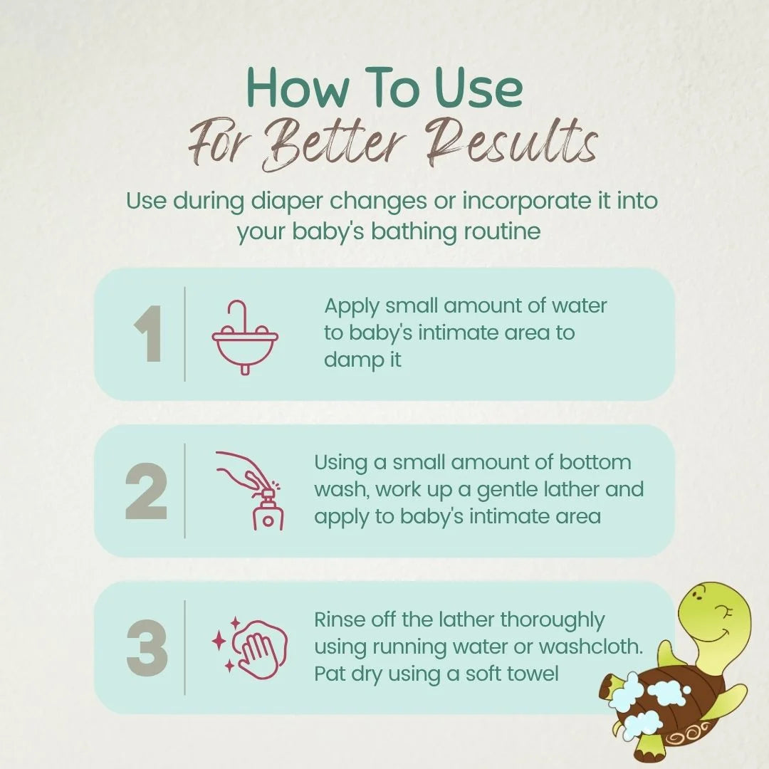 Instructions on how to use the product for better results, featuring a cartoon turtle character on a light background