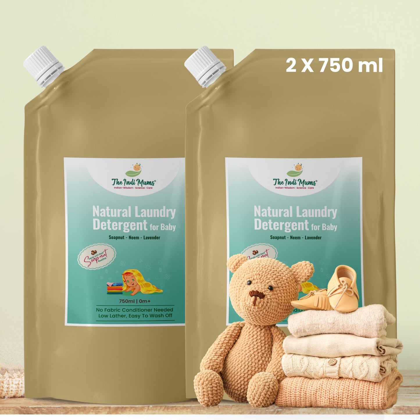 Bundle of two 750ml bottles of Indimums Natural Laundry Detergent (1.5L total)