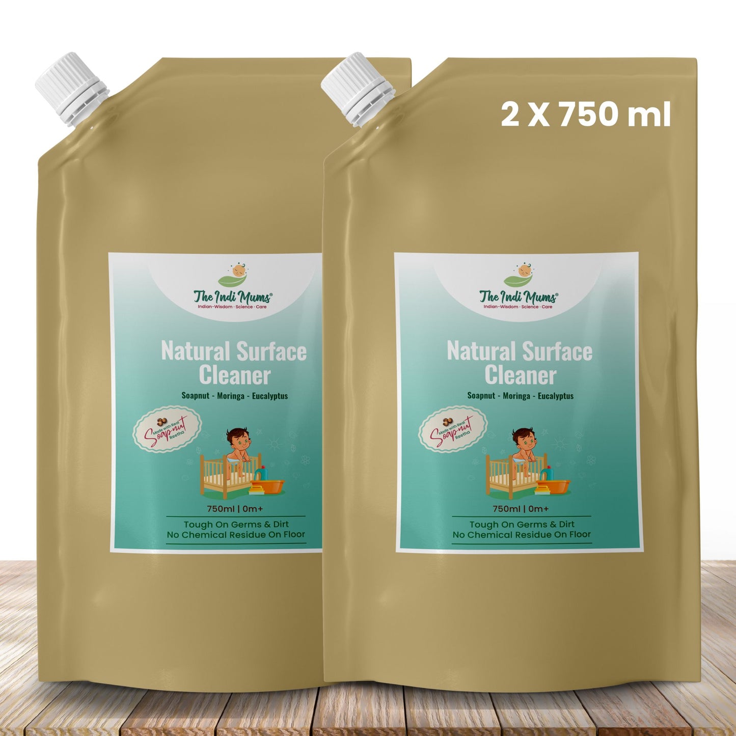 Bundle of two 750ml bottles of Indimums Natural Surface Cleaner (1.5L total)