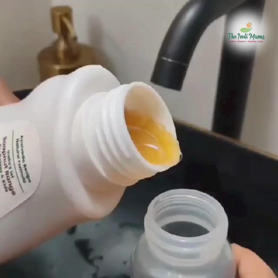 Video showing instructions on how to use the Indimums Natural Bottle, Toys & Dish Wash with step-by-step guidance on gentle hair washing
