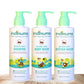 Three bottles of Indimums natural Baby Shampoo, Body Wash & Bottom Wash on a wooden surface with a white background