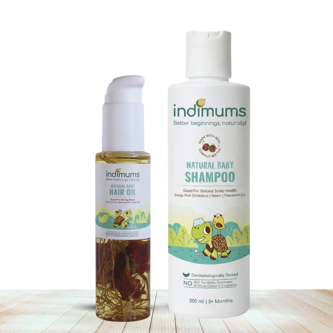 Indimums baby shampoo and baby hair oil combo
