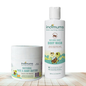Indimums natural baby body wash and face butter skin care bundle for dry skin and skin barrier support