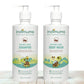 Two bottles of Indimums Natural Baby Shampoo & Body Wash on a wooden surface with a white background