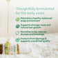 Bottle of Indimums hair oil with text highlighting its benefits on a fluffy white surface.