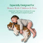 Baby and a dog lying on the floor with text highlighting the child and pet friendly aspect of the natural floor cleaner. 
