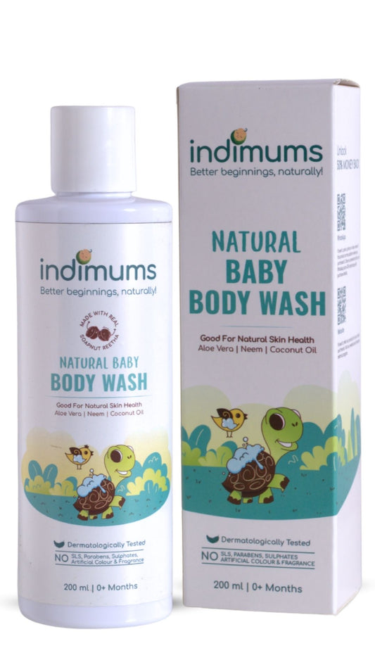 Indimums Natural Body Wash with Reetha (200 ML) effective for sensitive & dry baby skin