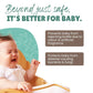  Image of a crying baby with text "Beyond just safe, IT'S BETTER FOR BABY." Lists two key benefits: "Prevents baby from rejecting bottle due to odour & artificial fragrance" and "Protects baby from disease causing bacteria & fungi."