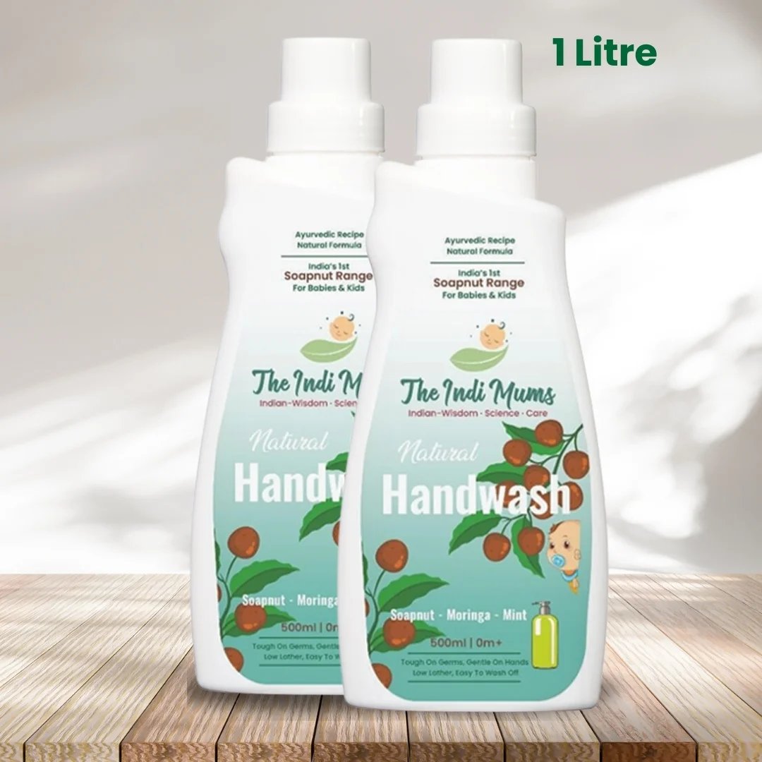 two bottles of half litre refill pack of baby and kids handwash from The Indi Mums