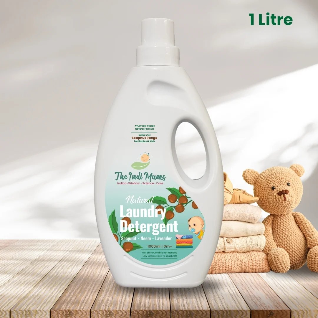 1 litre bottle of The Indi Mums baby laundry detergent liquid