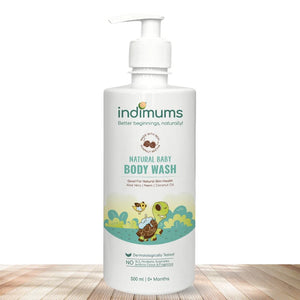Indimums natural baby body wash 500ml pump bottle for sensitive skin and post-bath dryness