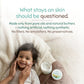 Child applying cream to face with text about natural skincare products