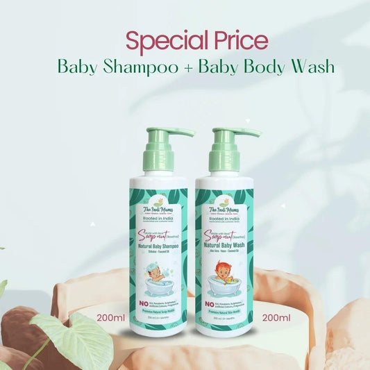 bottles of organic newborn product - natural baby shampoo and natural baby body wash