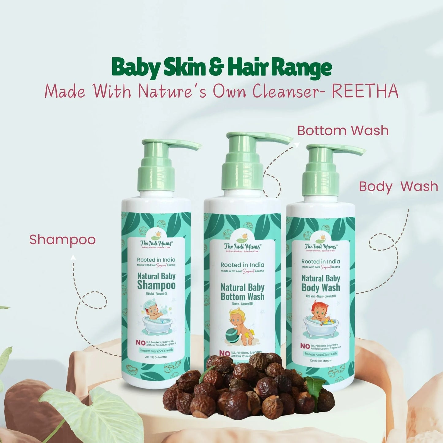 Indi mums products - Natural Bay Shampoo,Bottom wwash & Body Wash