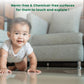 baby smiling and enjoying a crawl on the floor protected by surface cleaner by The indi mums