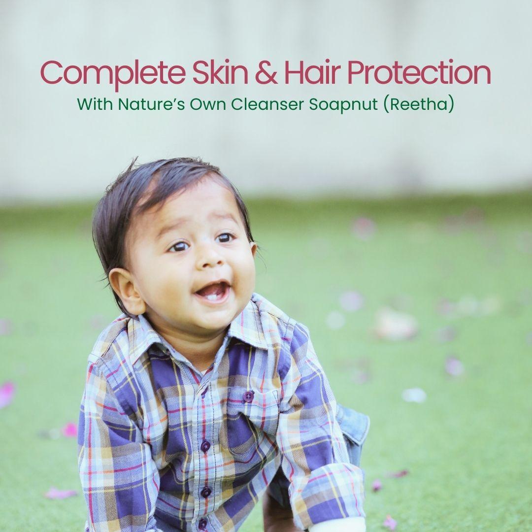 The Indi Mums baby care products offer complete skin and hair protection with natural soapnut 