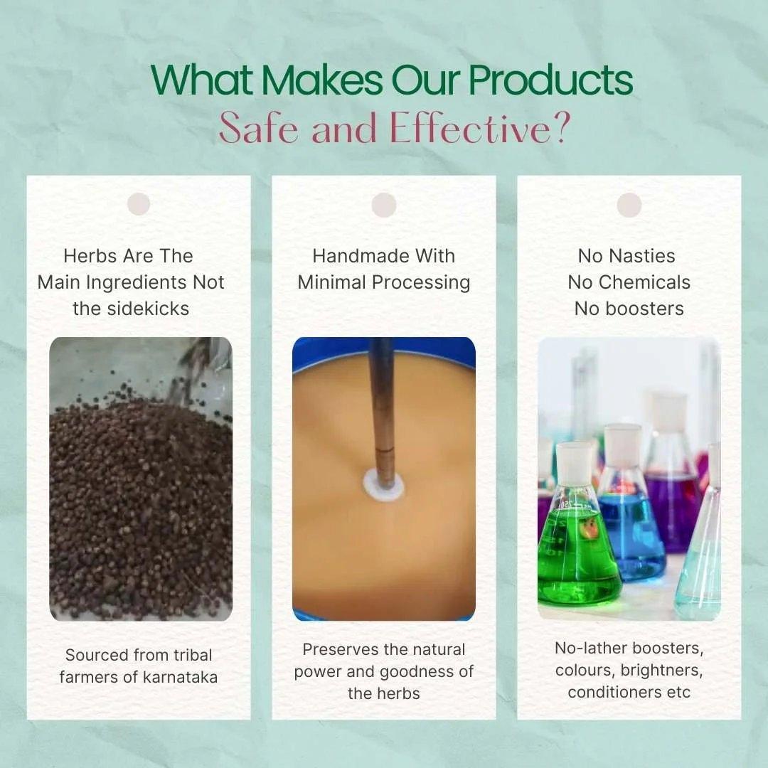 The Indi Mums product ingredients and processing methods, emphasizing their natural and chemical-free nature.

