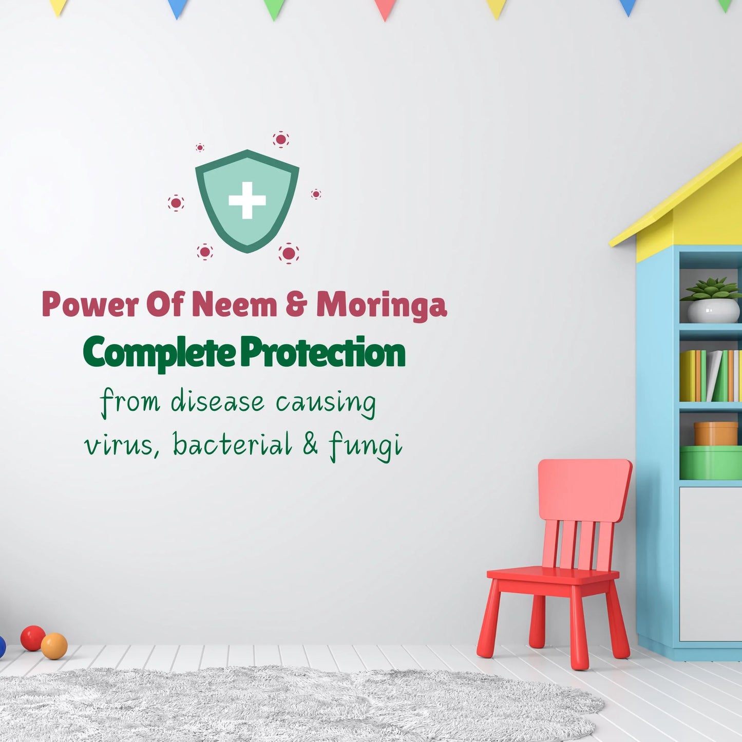 Power of Neem and Moringa, indian herbs that give complete germ protection to all surfaces baby will touch while exploring its crawling and walking milestiones