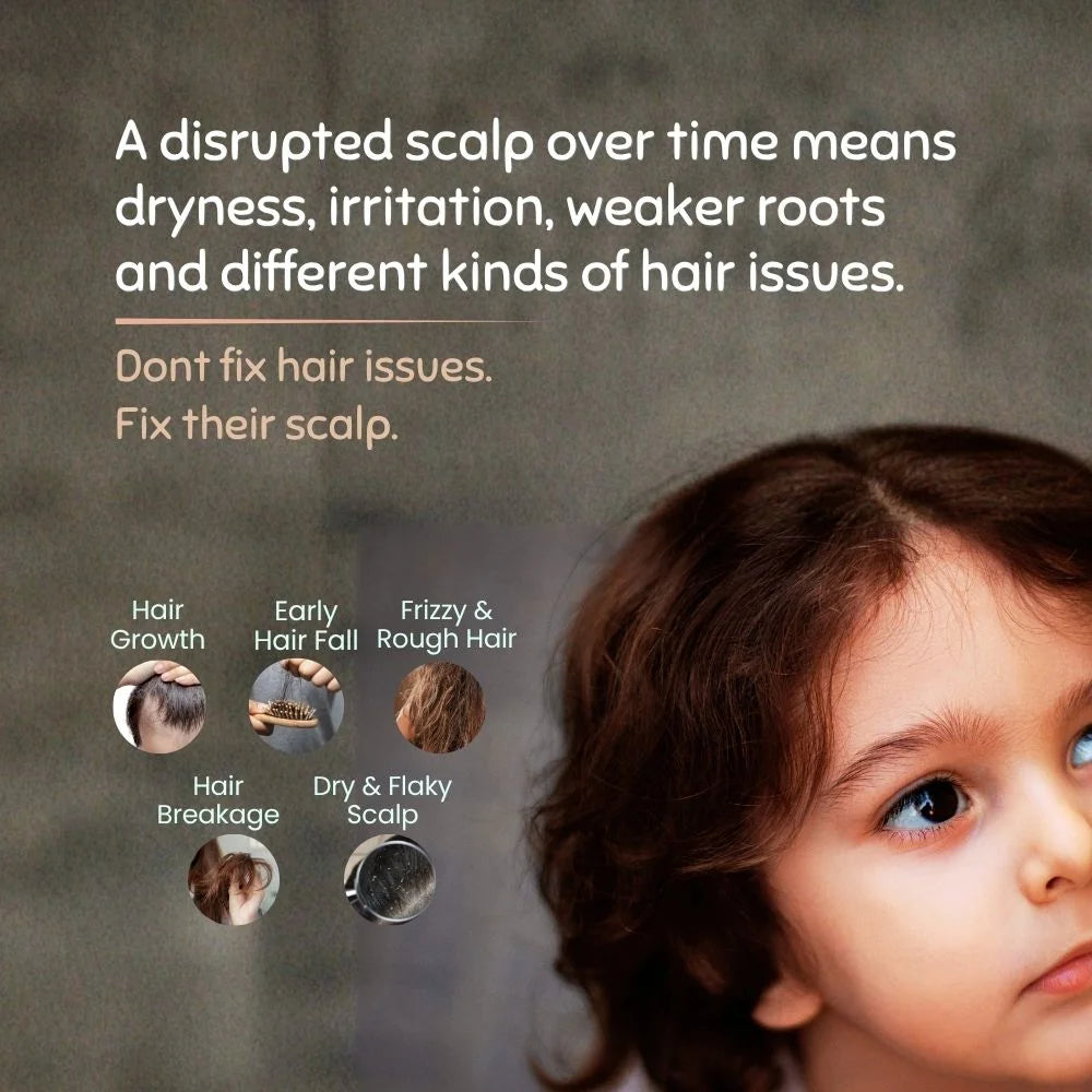 Kids scalp care shampoo for dryness, rough hair, flaky scalp and early hair fall concerns